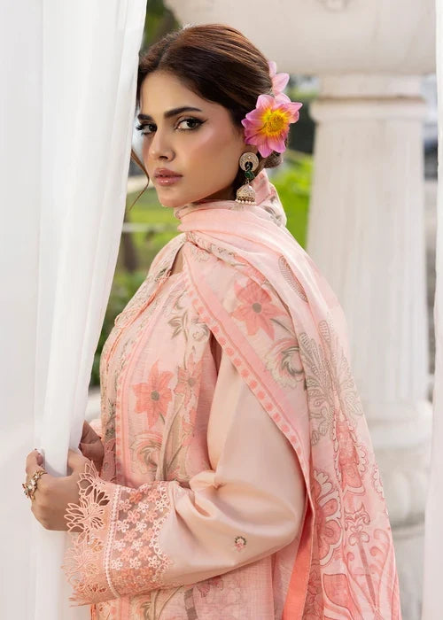 3- Piece Peach Embroidered Lawn Ensemble