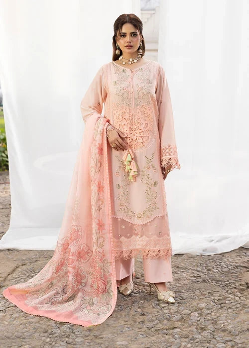 3- Piece Peach Embroidered Lawn Ensemble