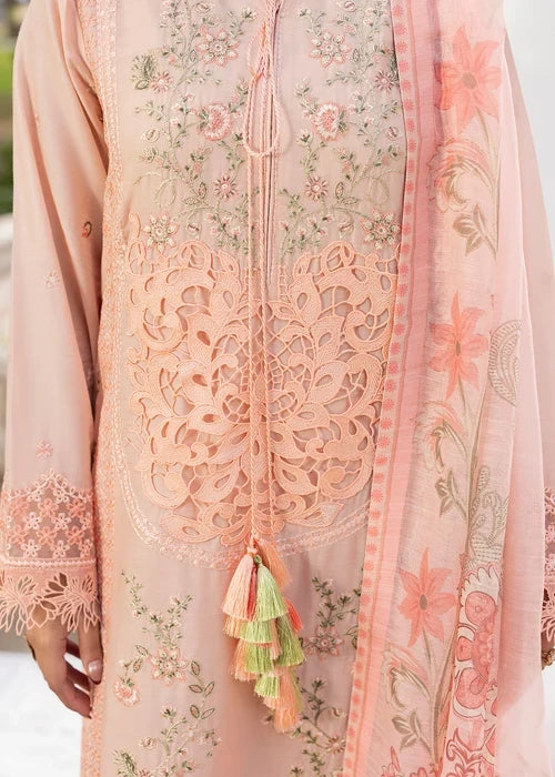 3- Piece Peach Embroidered Lawn Ensemble