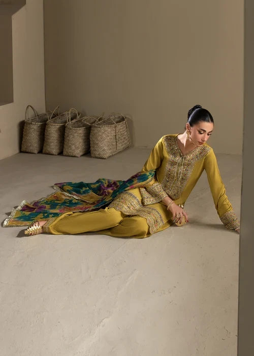 3- Piece Embroidered Raw Silk Suit