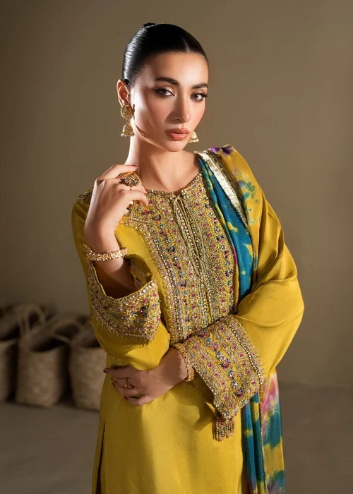 3- Piece Embroidered Raw Silk Suit